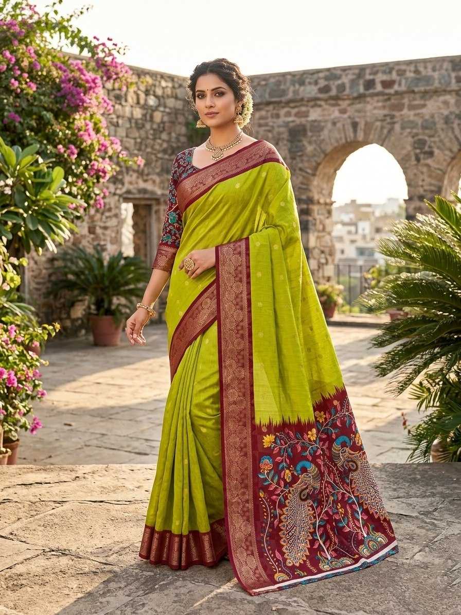 Ynf Jacquard KESH554 PEACOCK Sarees Wholesale Printed Sarees Jacquard Saree Festive Sarees Manufacturer- Kapda Export