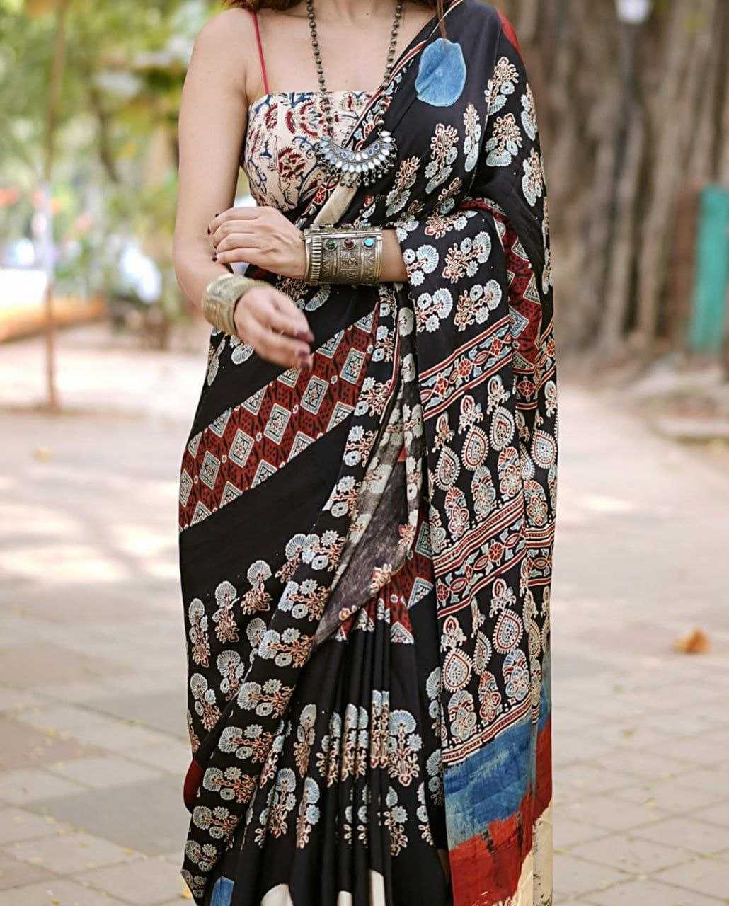 Ynf Japan Sartin Sarees Wholesale Designer Sarees Ajrakh Sarees Embroidered Sarees Manufacturer- Kapda Export