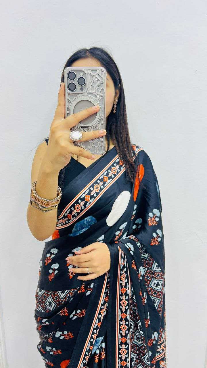 Ynf Japan Sartin Sarees Wholesale Designer Sarees Ajrakh Sarees Embroidered Sarees Manufacturer- Kapda Export