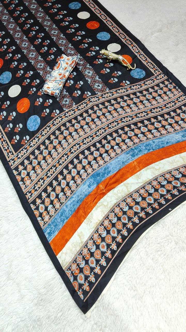 Ynf Japan Sartin Sarees Wholesale Designer Sarees Ajrakh Sarees Embroidered Sarees Manufacturer- Kapda Export