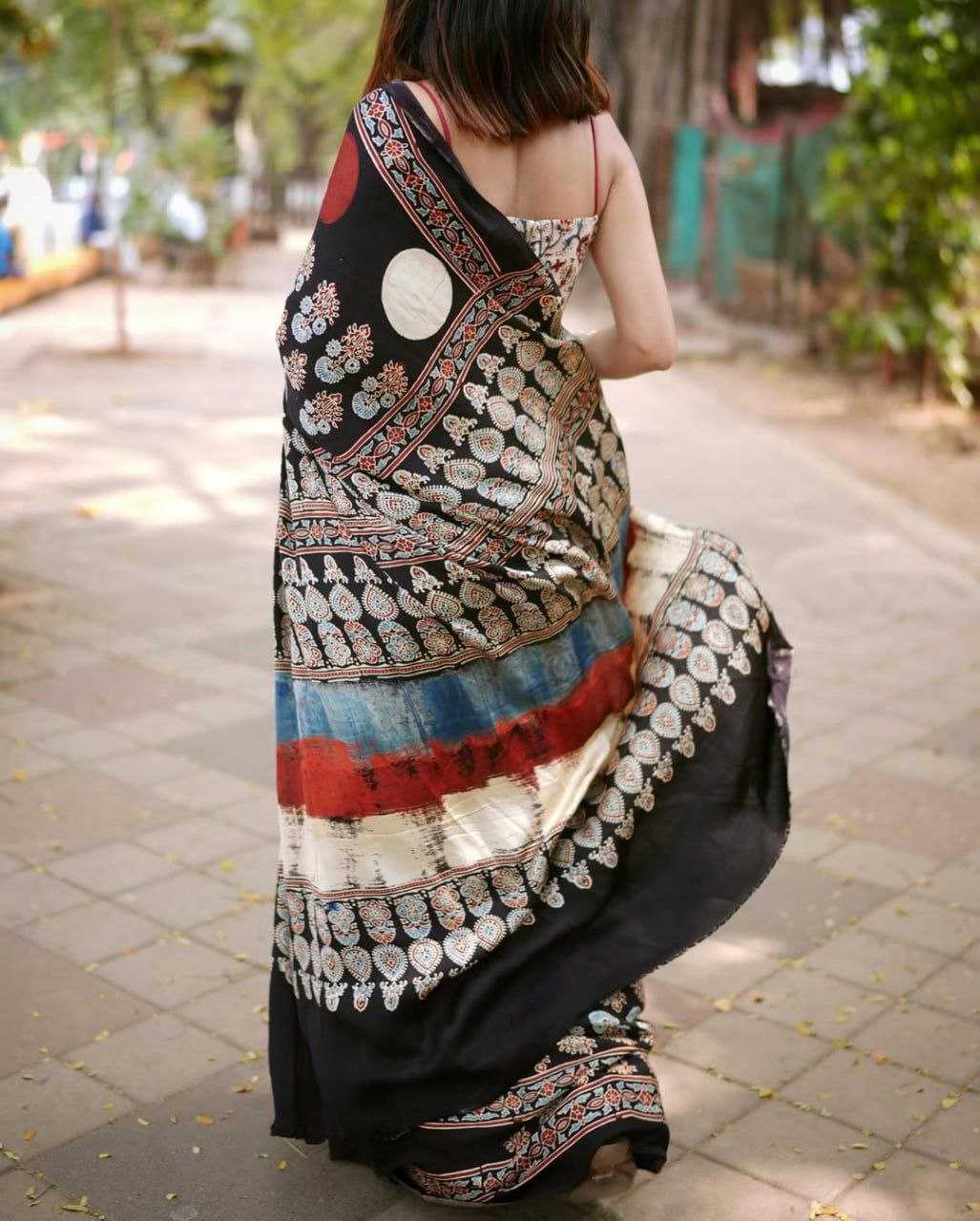 Ynf Japan Sartin Sarees Wholesale Designer Sarees Ajrakh Sarees Embroidered Sarees Manufacturer- Kapda Export