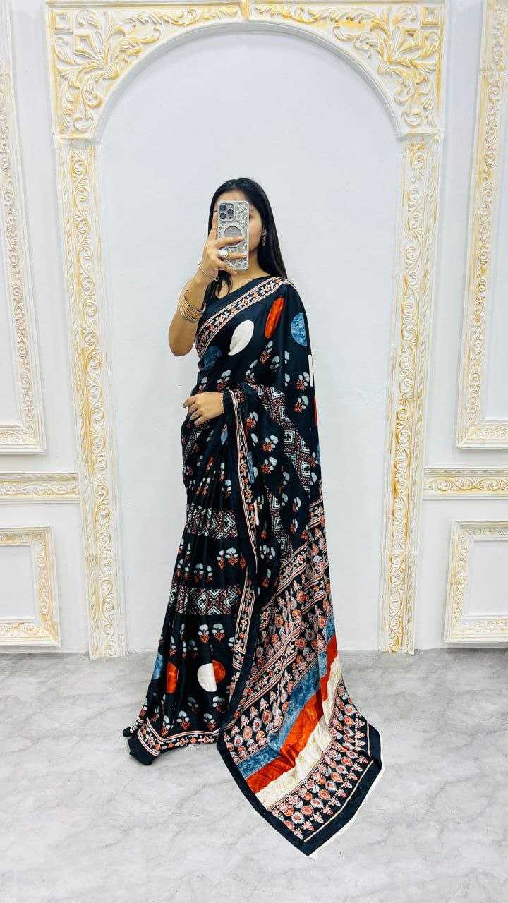 Ynf Japan Sartin Sarees Wholesale Designer Sarees Ajrakh Sarees Embroidered Sarees Manufacturer- Kapda Export