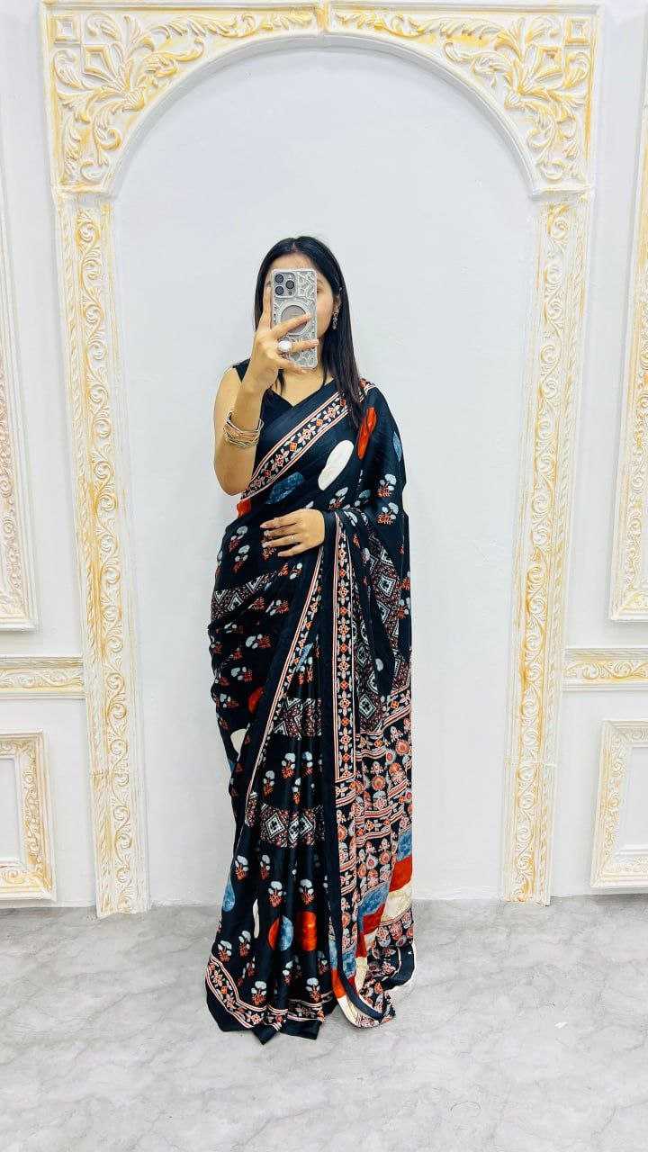 Ynf Japan Sartin Sarees Wholesale Designer Sarees Ajrakh Sarees Embroidered Sarees Manufacturer- Kapda Export