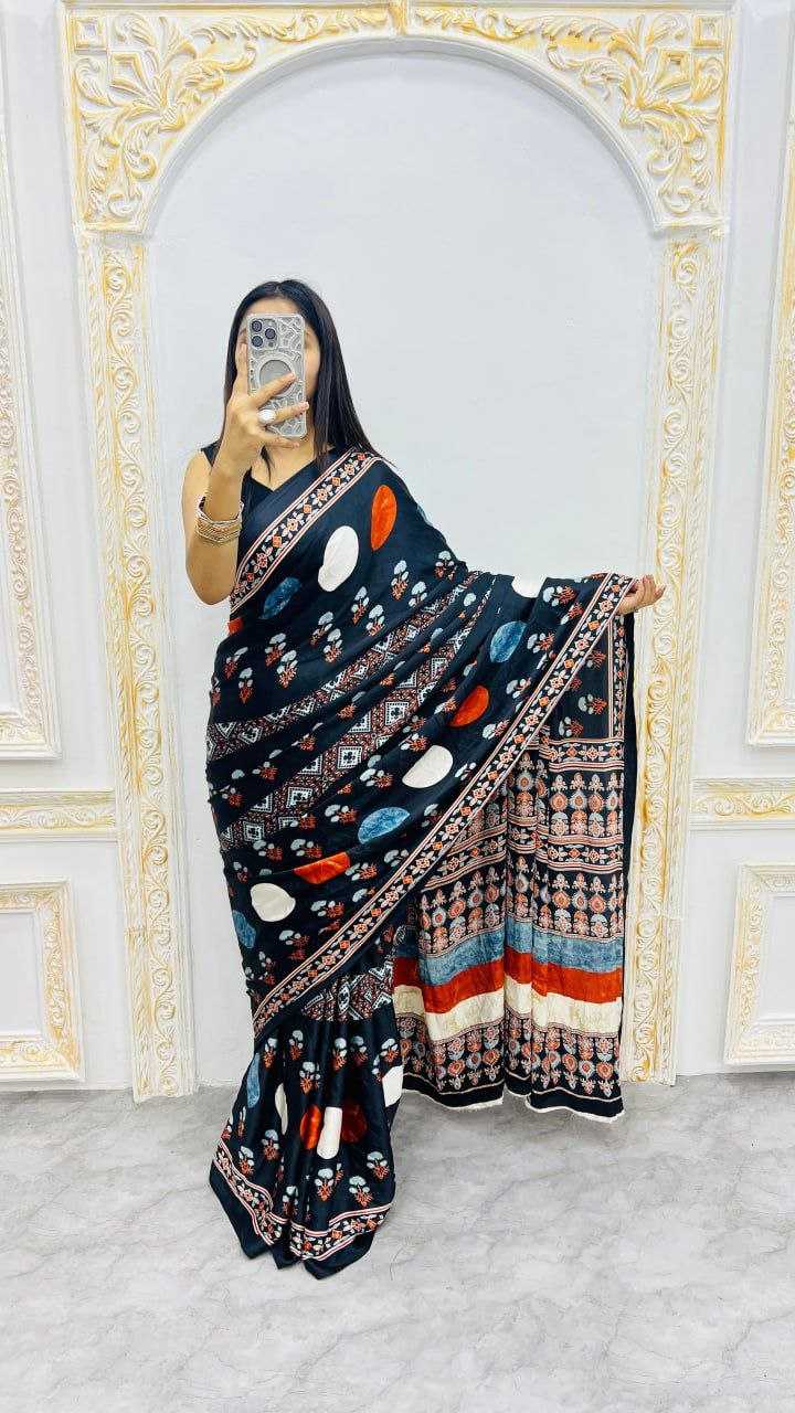 Ynf Japan Sartin Sarees Wholesale Designer Sarees Ajrakh Sarees Embroidered Sarees Manufacturer- Kapda Export