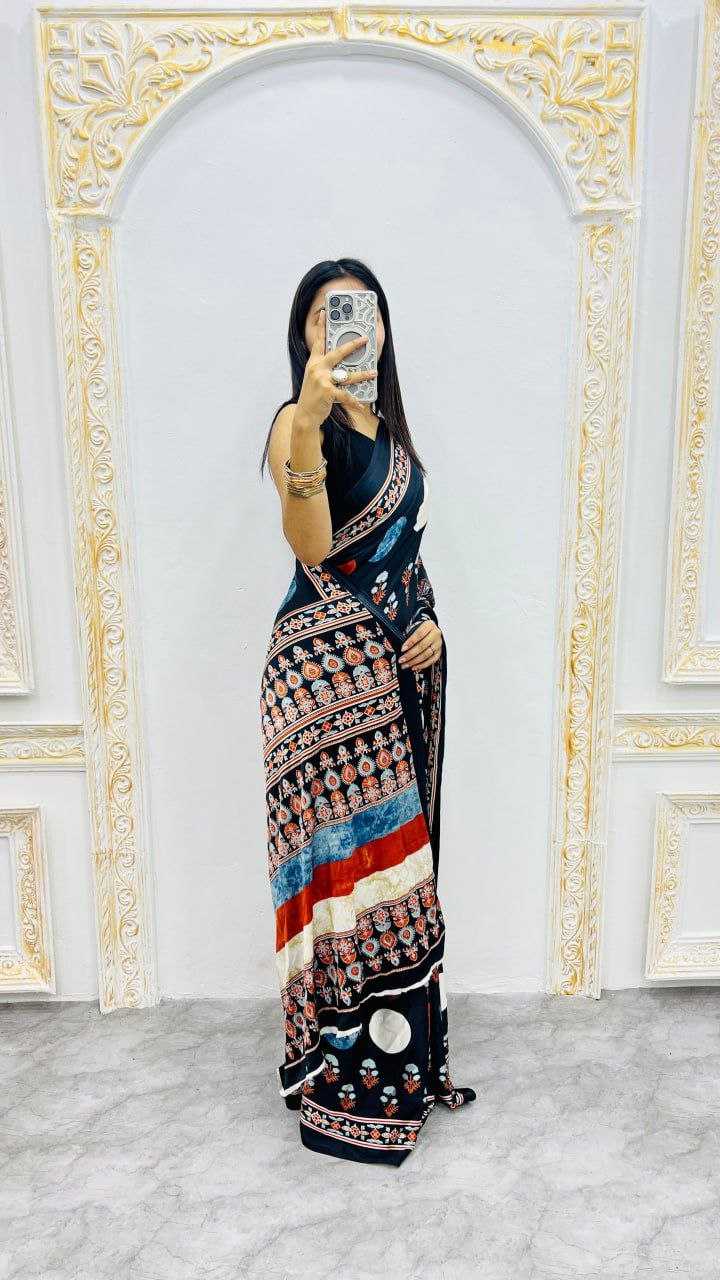 Ynf Japan Sartin Sarees Wholesale Designer Sarees Ajrakh Sarees Embroidered Sarees Manufacturer- Kapda Export