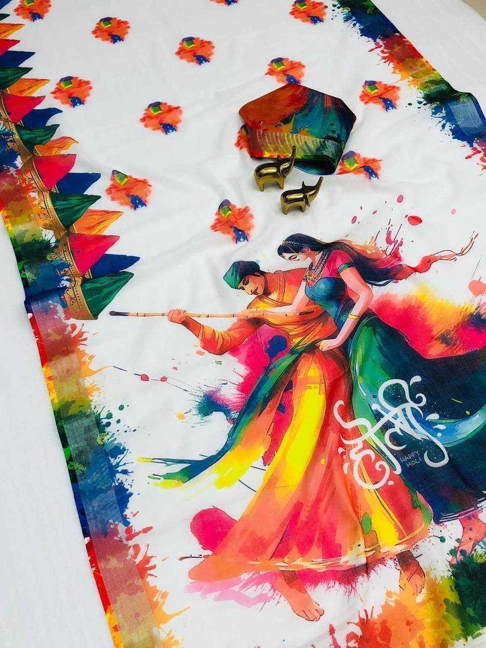 Ynf Linen KESH419 LINEN Sarees Festive Collections Wholesale Printed Sarees Festive Sarees Holi Collections Manufacturer- Kapda Export