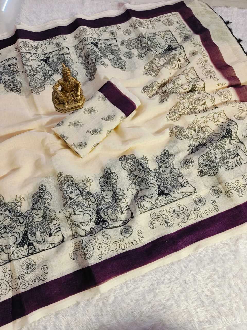 Ynf Linen KESH673 aastha Sarees Festive Collections Wholesale Printed Sarees Linen Sarees Onam Collections Manufacturer- Kapda Export