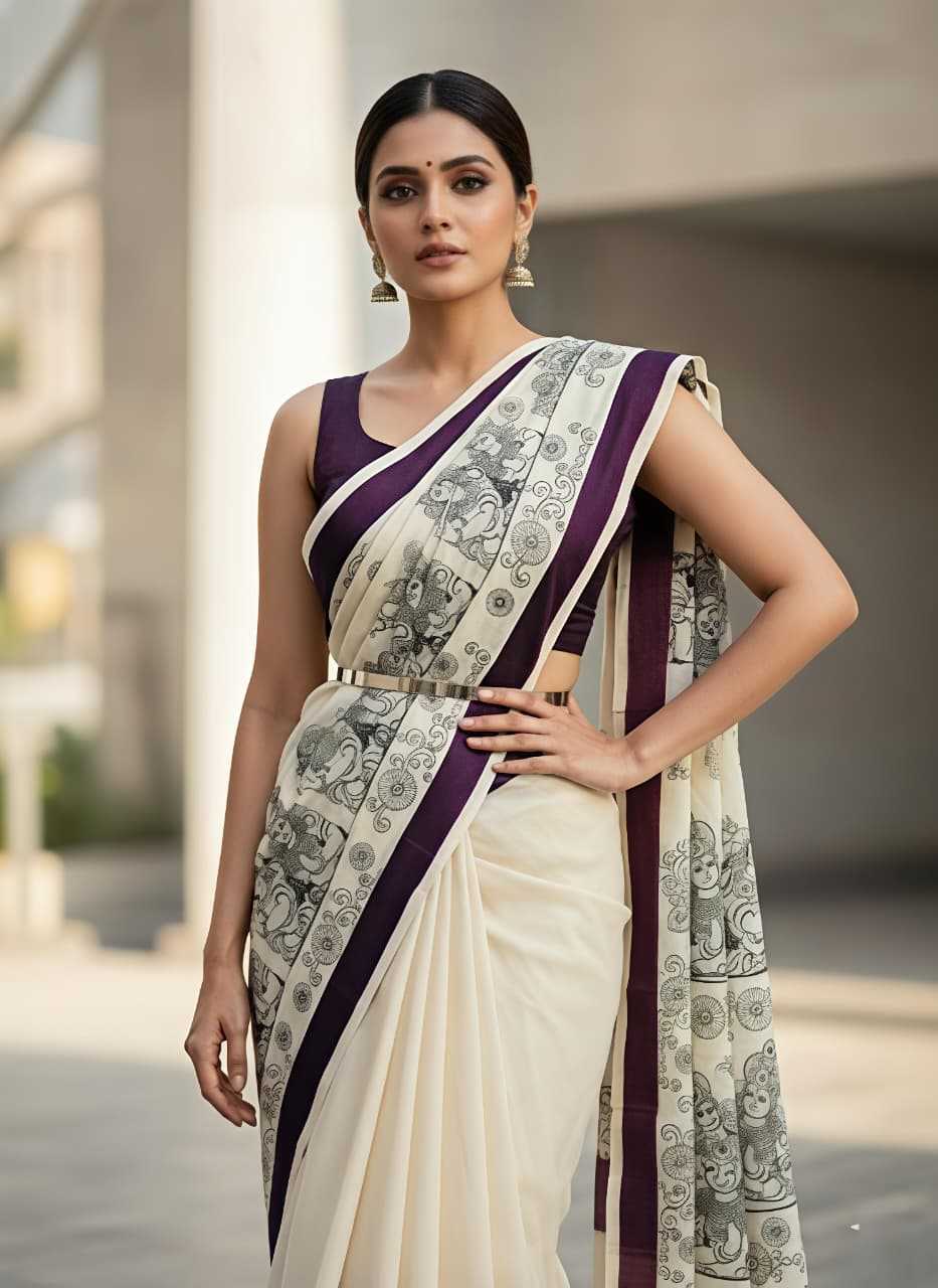 Ynf Linen KESH673 aastha Sarees Festive Collections Wholesale Printed Sarees Linen Sarees Onam Collections Manufacturer- Kapda Export