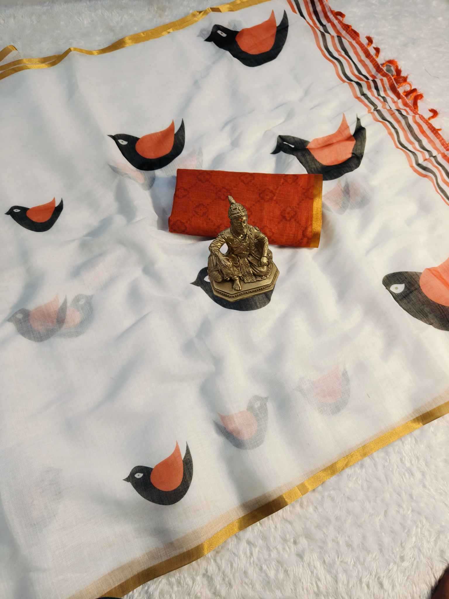 Ynf Linen KESH673 LAXMI BIRD* Sarees Festive Collections Wholesale Printed Sarees Linen Sarees Onam Collections Manufacturer- Kapda Export