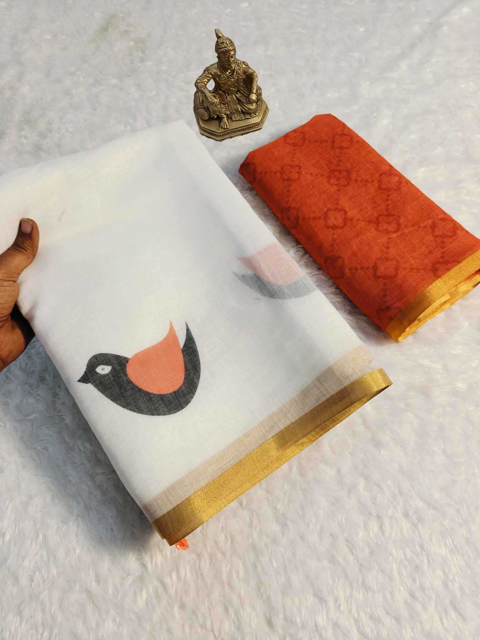 Ynf Linen KESH673 LAXMI BIRD* Sarees Festive Collections Wholesale Printed Sarees Linen Sarees Onam Collections Manufacturer- Kapda Export