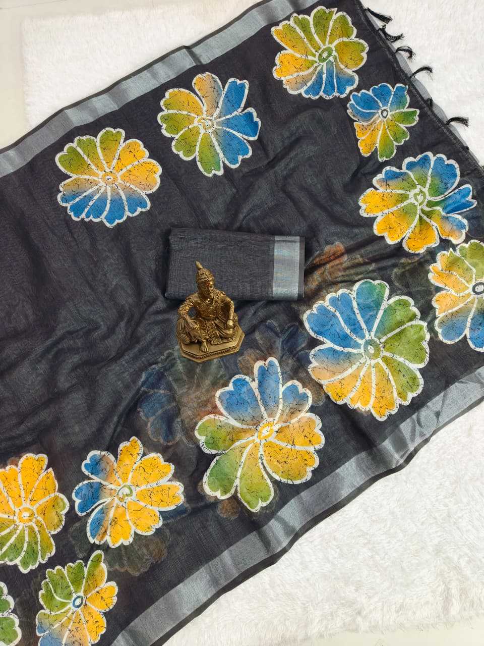 Ynf Linen KESH673 SILVER FLORA Sarees Wholesale Designer Sarees Printed Sarees Linen Sarees Manufacturer- Kapda Export