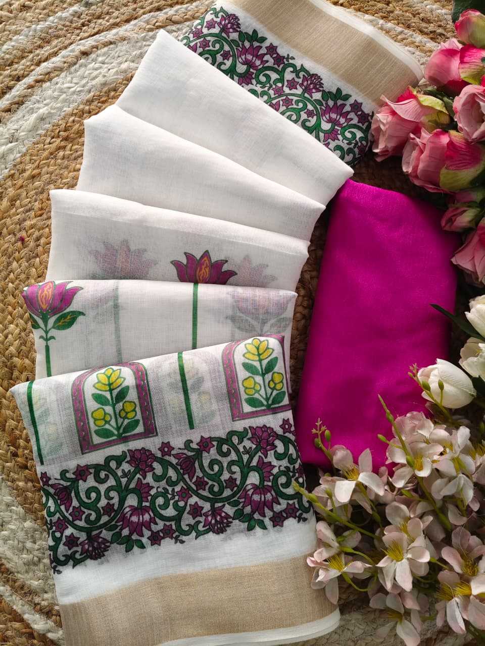 Ynf Linen KESH682 Aishika Sarees Festive Collections Wholesale Printed Sarees Zari Border Sarees Linen Sarees Manufacturer- Kapda Export