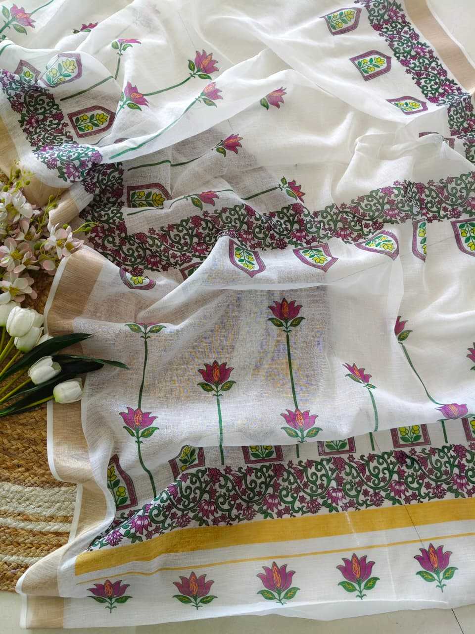 Ynf Linen KESH682 Aishika Sarees Festive Collections Wholesale Printed Sarees Zari Border Sarees Linen Sarees Manufacturer- Kapda Export