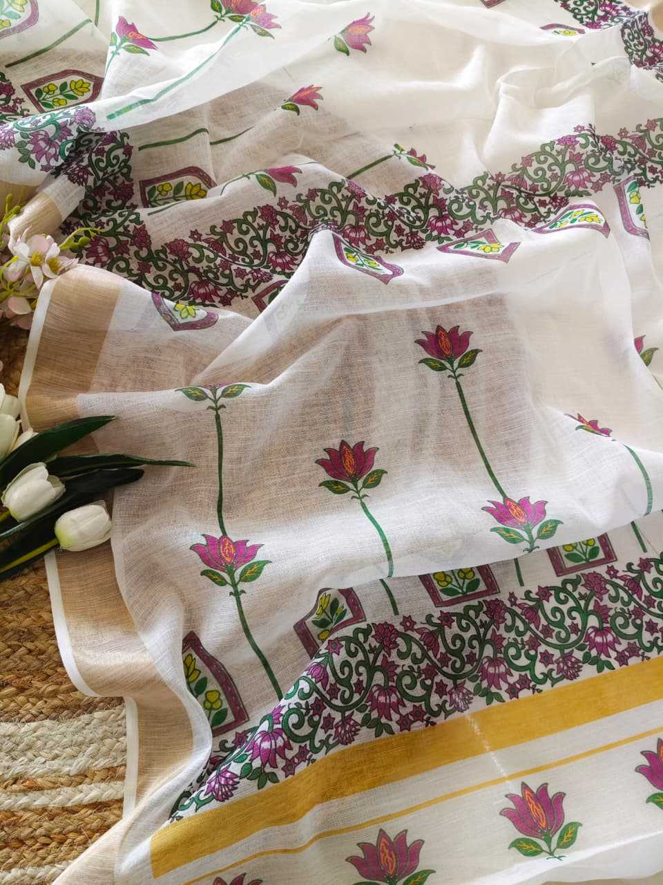 Ynf Linen KESH682 Aishika Sarees Festive Collections Wholesale Printed Sarees Zari Border Sarees Linen Sarees Manufacturer- Kapda Export