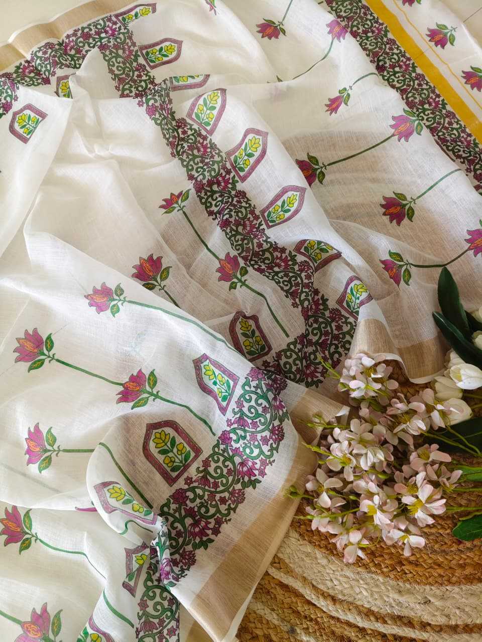 Ynf Linen KESH682 Aishika Sarees Festive Collections Wholesale Printed Sarees Zari Border Sarees Linen Sarees Manufacturer- Kapda Export