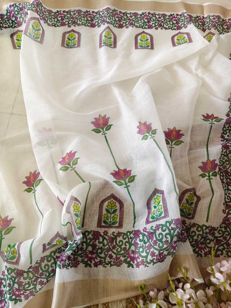 Ynf Linen KESH682 Aishika Sarees Festive Collections Wholesale Printed Sarees Zari Border Sarees Linen Sarees Manufacturer- Kapda Export