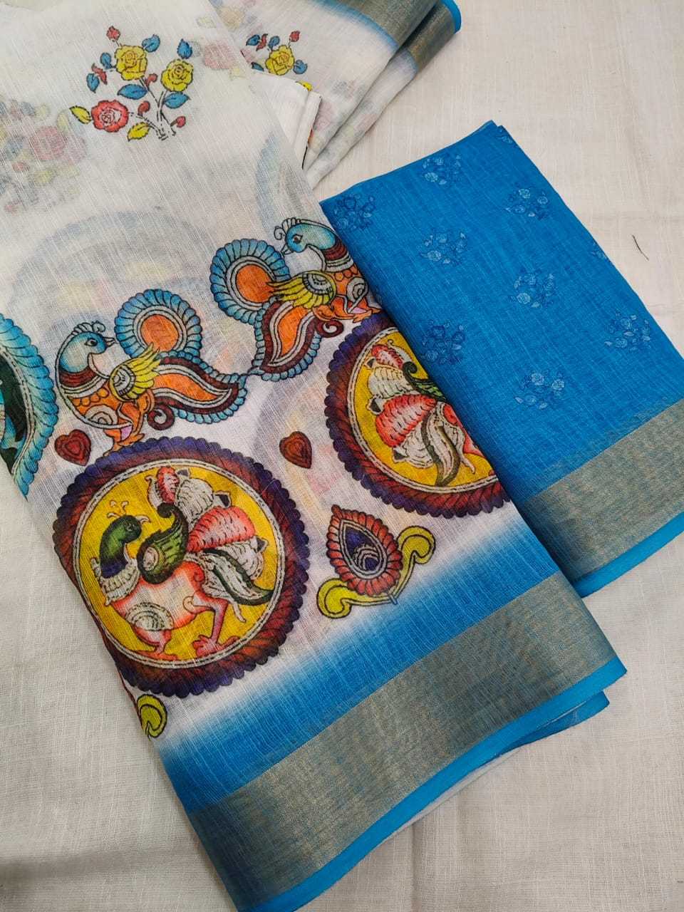 Ynf Linen KESH682 Alvira Sarees Wholesale Printed Sarees Zari Border Sarees Linen Sarees Manufacturer- Kapda Export