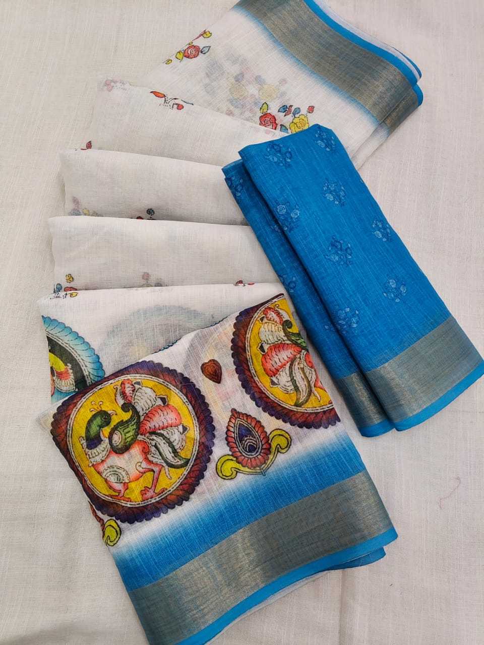 Ynf Linen KESH682 Alvira Sarees Wholesale Printed Sarees Zari Border Sarees Linen Sarees Manufacturer- Kapda Export