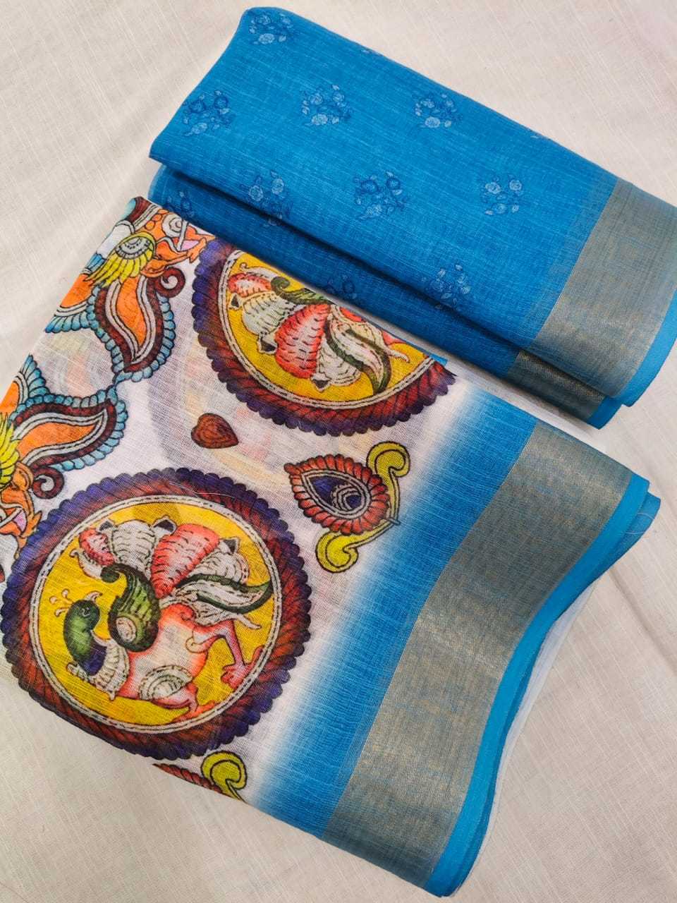 Ynf Linen KESH682 Alvira Sarees Wholesale Printed Sarees Zari Border Sarees Linen Sarees Manufacturer- Kapda Export