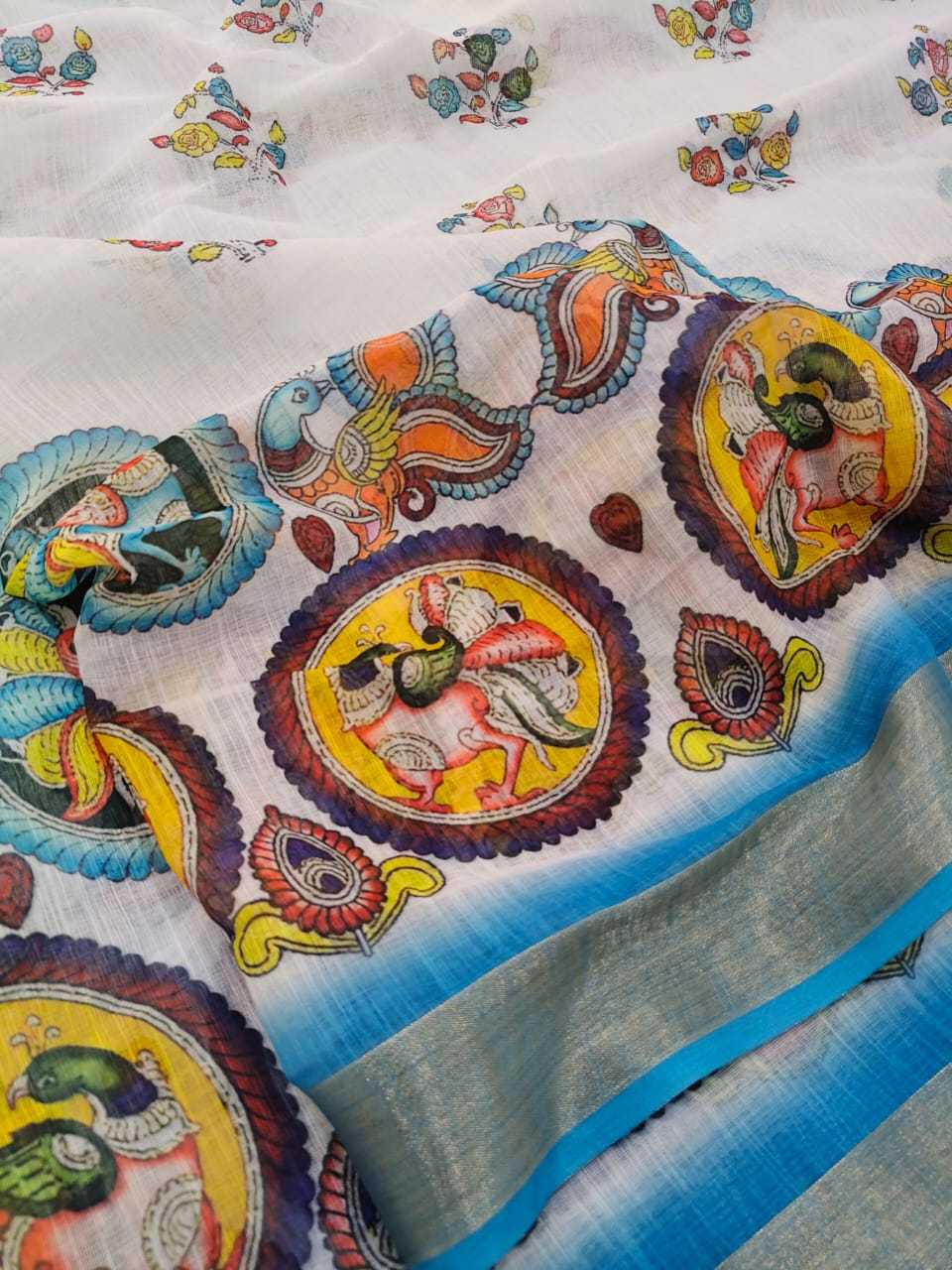 Ynf Linen KESH682 Alvira Sarees Wholesale Printed Sarees Zari Border Sarees Linen Sarees Manufacturer- Kapda Export