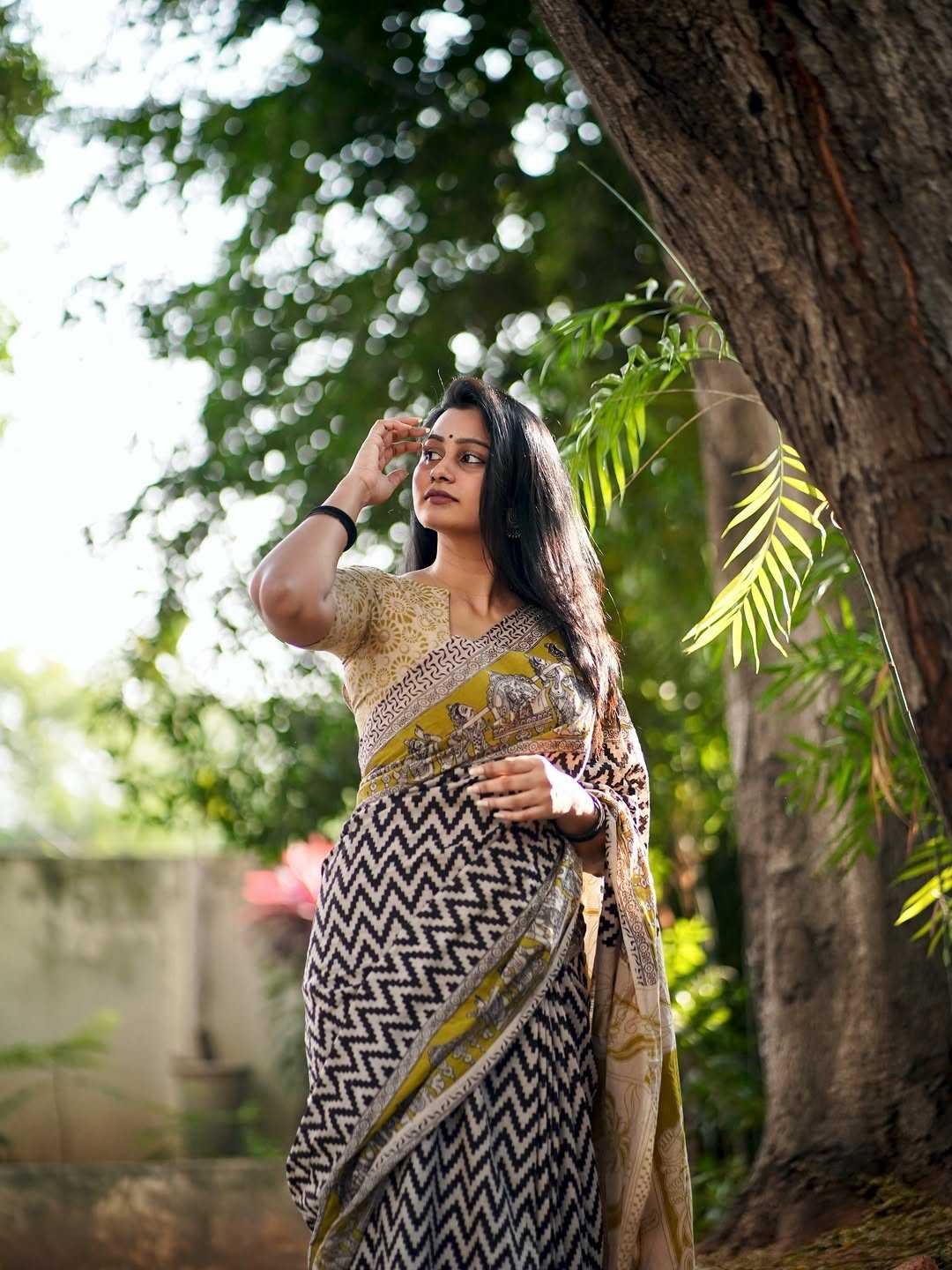 Ynf Linen KESH682 Ayanna Sarees Wholesale Printed Sarees Kalamkari Sarees Linen Sarees Manufacturer- Kapda Export