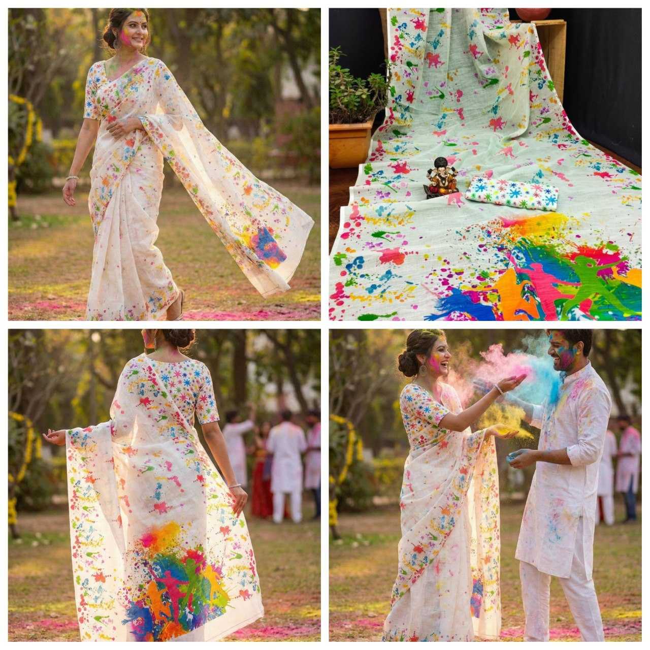 Ynf Linen RIN132 LILAN Sarees Festive Collections Wholesale Designer Sarees Printed Sarees Holi Collections Manufacturer- Kapda Export