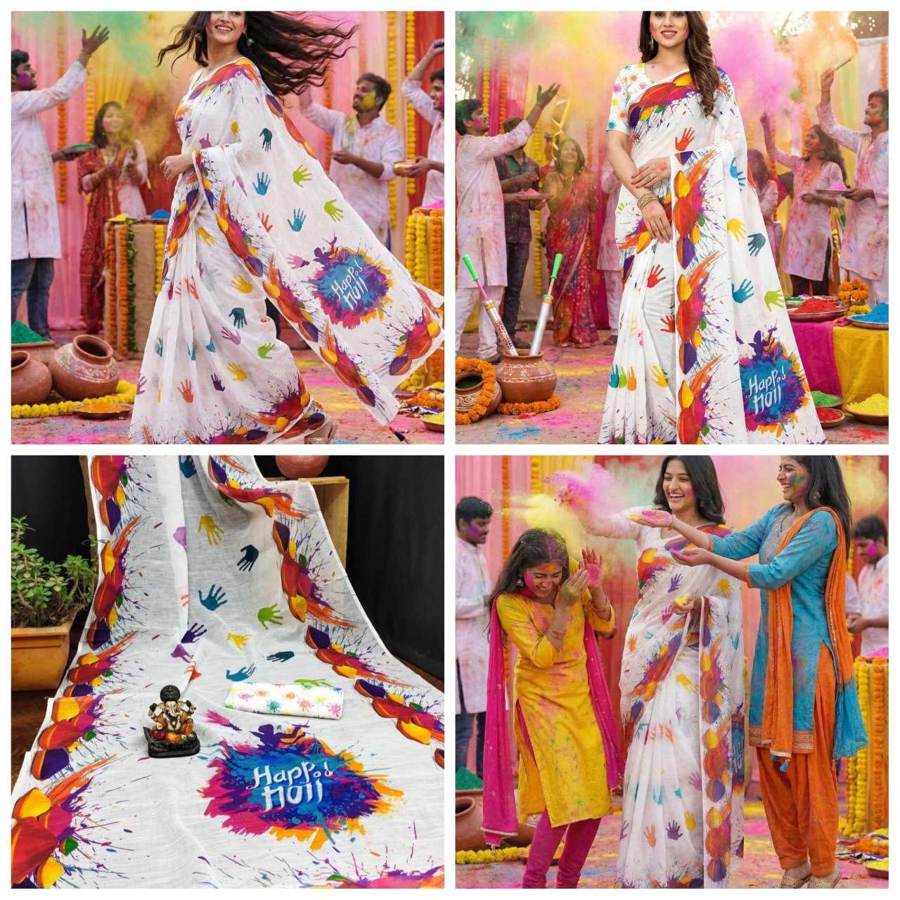 Ynf Linen RIN132 LILAN Sarees Festive Collections Wholesale Designer Sarees Printed Sarees Holi Collections Manufacturer- Kapda Export