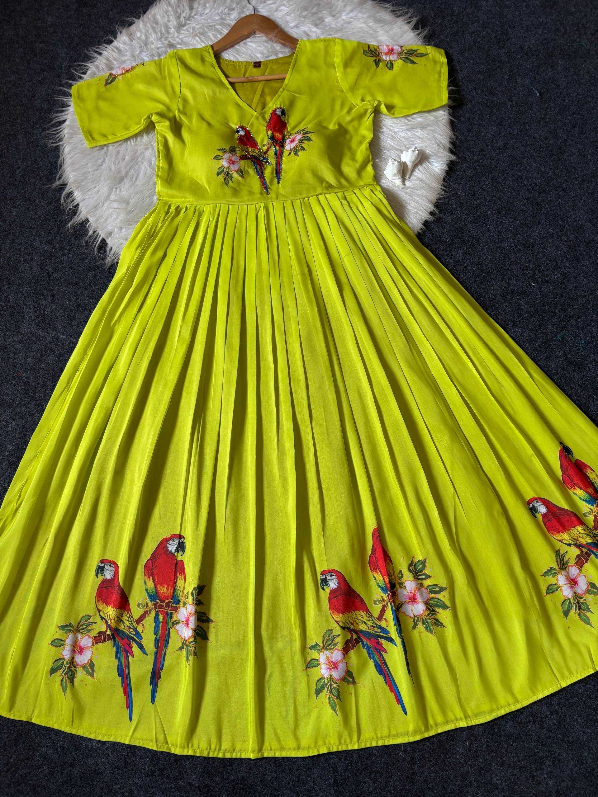 Ynf Maslin KESH485 123 Gowns Wholesale Printed Gowns Party Gowns Designer Gowns Manufacturer- Kapda Export