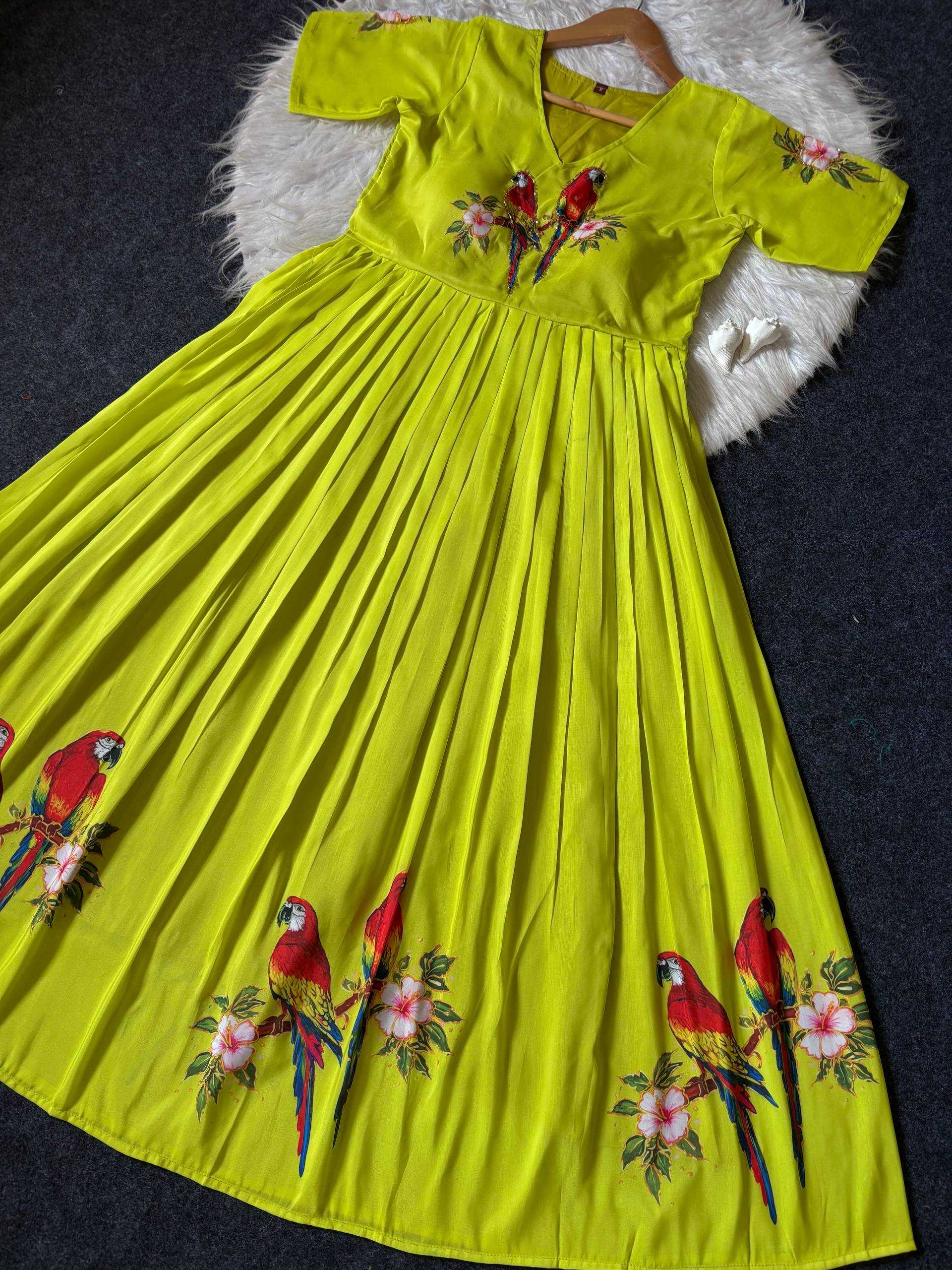 Ynf Maslin KESH485 123 Gowns Wholesale Printed Gowns Party Gowns Designer Gowns Manufacturer- Kapda Export