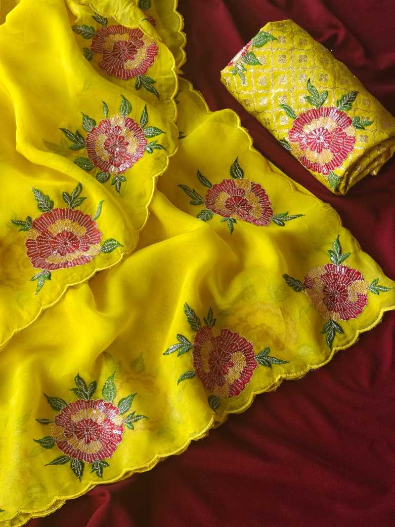 Ynf Organza KESH249 Savan Sarees Wholesale Organza Sarees Embroidered Sarees Yellow Sarees Manufacturer- Kapda Export