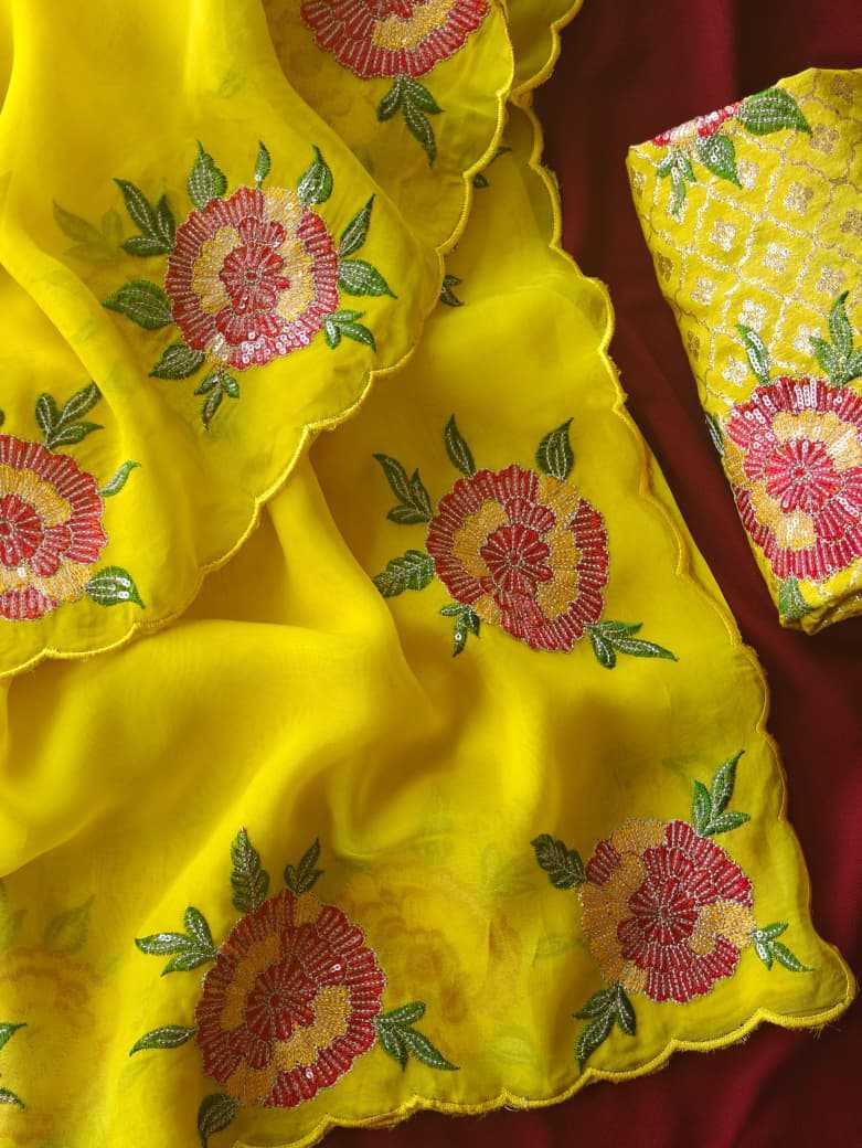 Ynf Organza KESH249 Savan Sarees Wholesale Organza Sarees Embroidered Sarees Yellow Sarees Manufacturer- Kapda Export