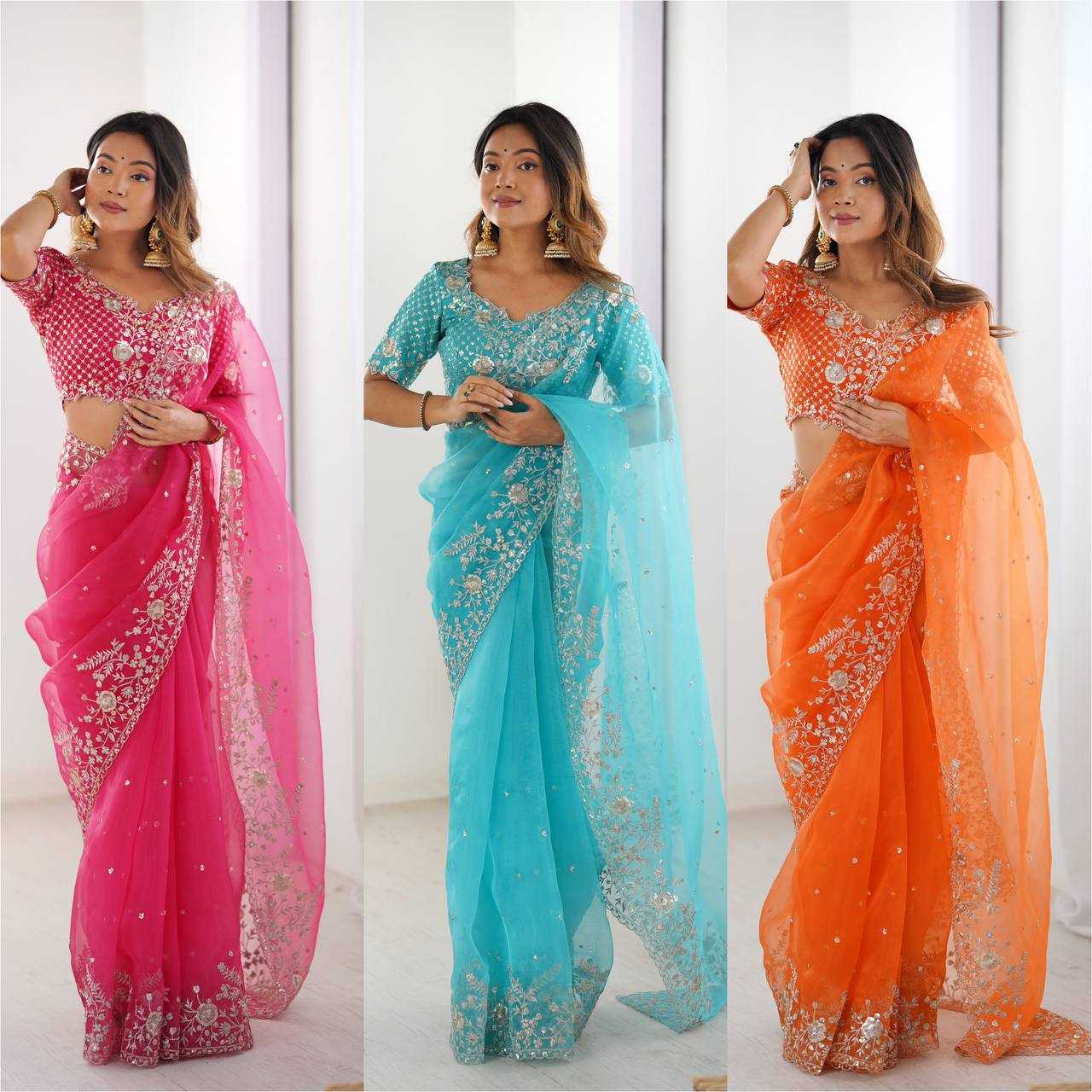 Ynf Organza RIN133 62 Sarees Wholesale Organza Sarees Sequin Sarees Embroidered Sarees Manufacturer- Kapda Export