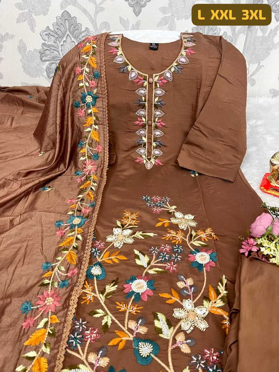 Ynf Premium Roman Silk KESH594 Arzisha Kurti Plus Size Collections Wholesale Embroidered Kurtis Silk Kurtis Kurti With Pants Manufacturer- Kapda Export