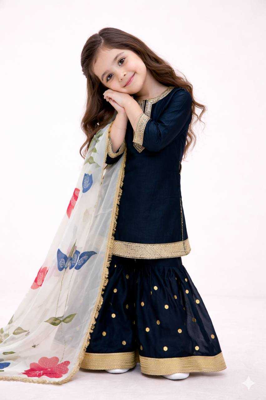 Ynf Pure Silk KESH415 243 Kids Wear Wholesale Kids Sharara Kids Designer Frock Kids Party Wear Ethnic Manufacturer- Kapda Export