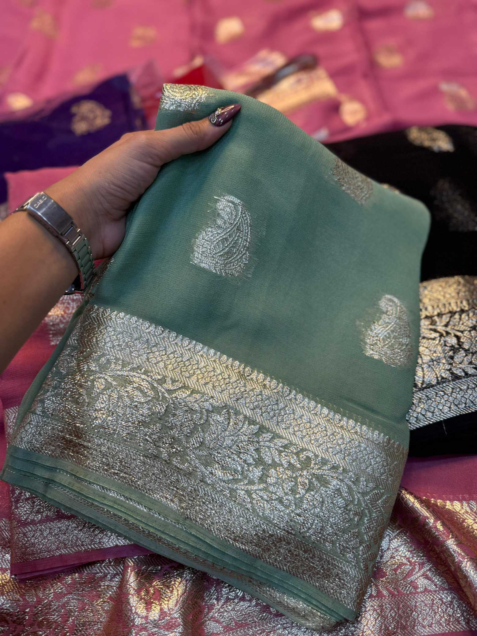 Ynf Pure Viscos KESH635 Aaliya Sarees Wholesale Georgette Sarees Zari Border Sarees Viscose Saree Manufacturer- Kapda Export