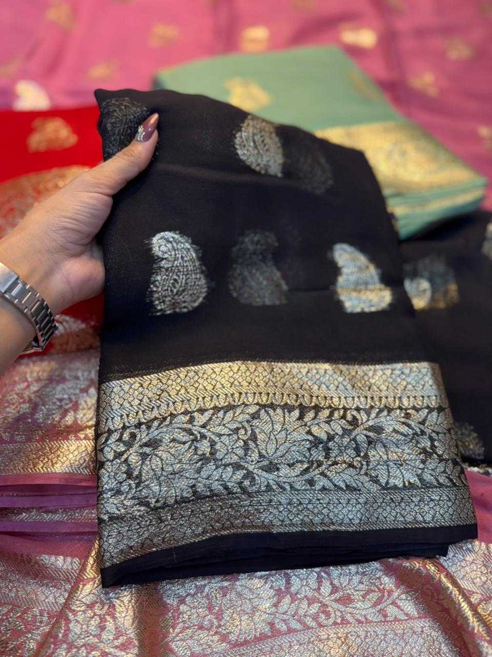 Ynf Pure Viscos KESH635 Aaliya Sarees Wholesale Georgette Sarees Zari Border Sarees Viscose Saree Manufacturer- Kapda Export