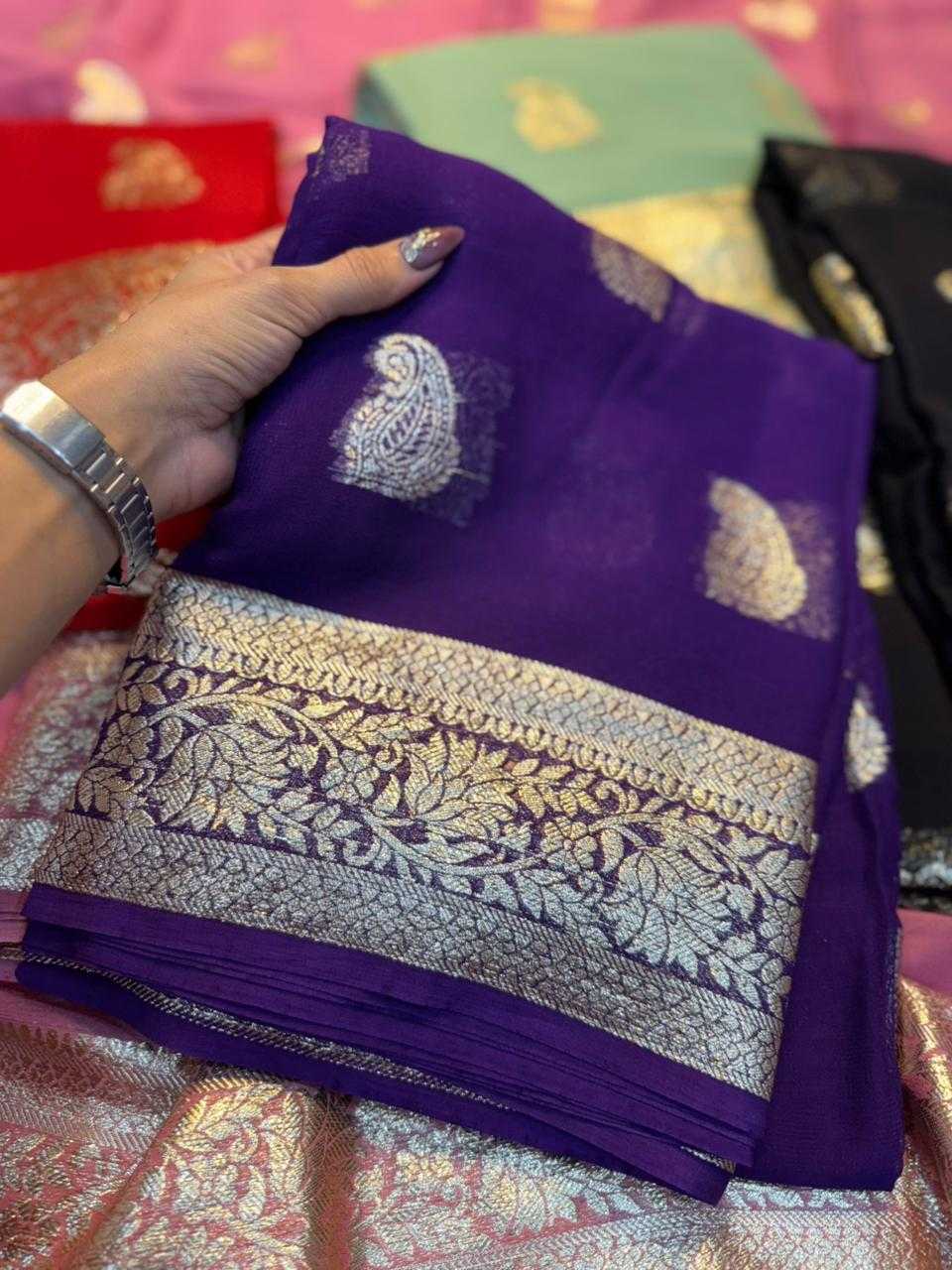 Ynf Pure Viscos KESH635 Aaliya Sarees Wholesale Georgette Sarees Zari Border Sarees Viscose Saree Manufacturer- Kapda Export