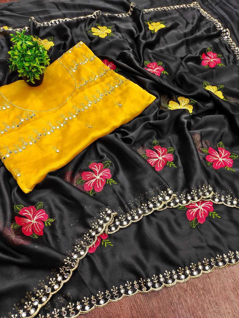 Ynf Rangoli Silk RIN216 Kavya Sarees Wholesale Embroidered Sarees Cutwork Saree Mirror Work Saree Manufacturer- Kapda Export