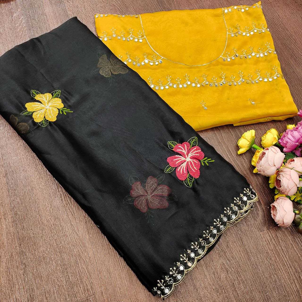 Ynf Rangoli Silk RIN216 Kavya Sarees Wholesale Embroidered Sarees Cutwork Saree Mirror Work Saree Manufacturer- Kapda Export