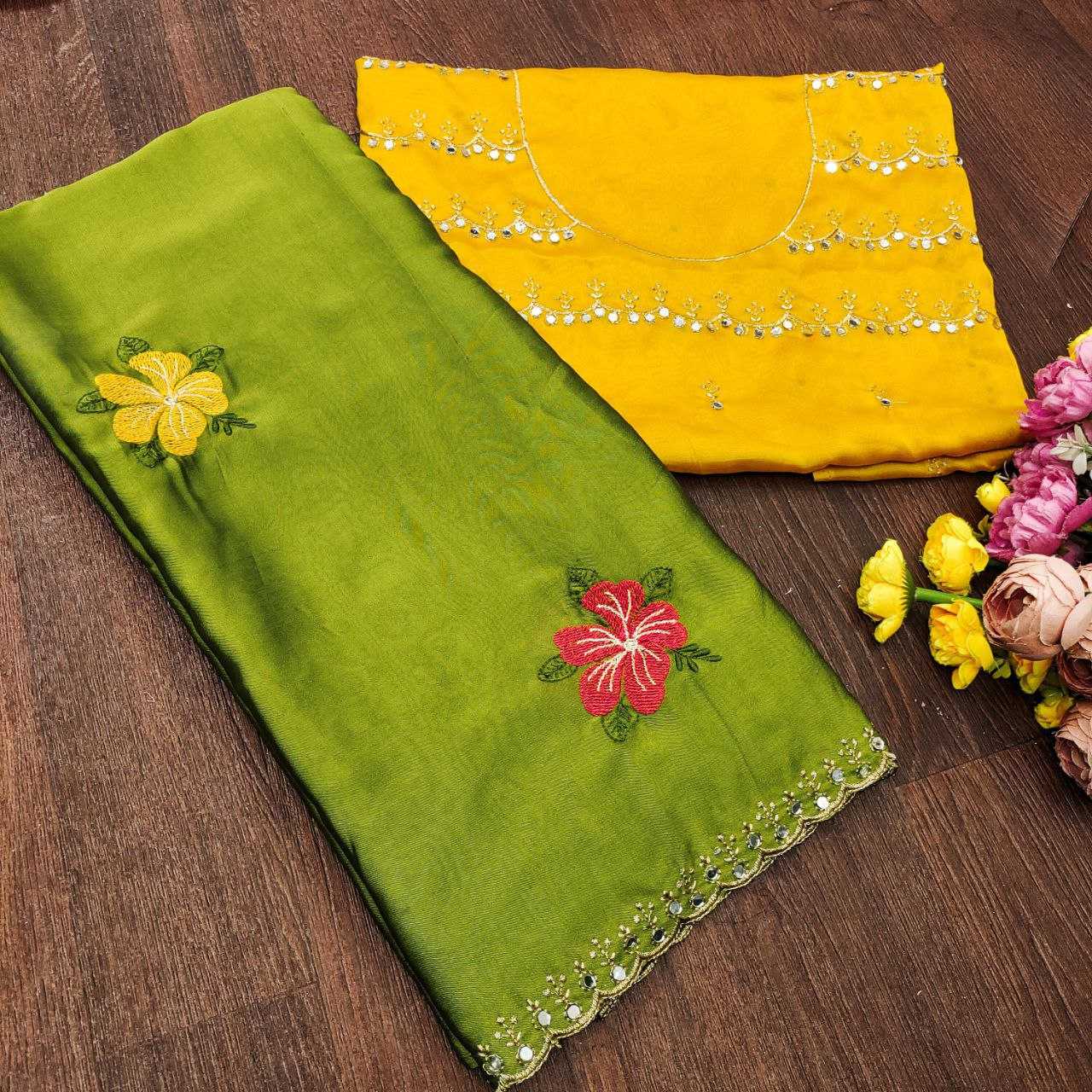 Ynf Rangoli Silk RIN216 Kavya Sarees Wholesale Embroidered Sarees Cutwork Saree Mirror Work Saree Manufacturer- Kapda Export
