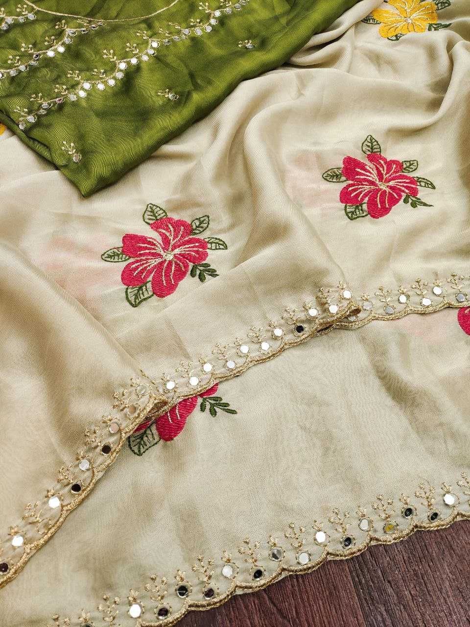 Ynf Rangoli Silk RIN216 Kavya Sarees Wholesale Embroidered Sarees Cutwork Saree Mirror Work Saree Manufacturer- Kapda Export