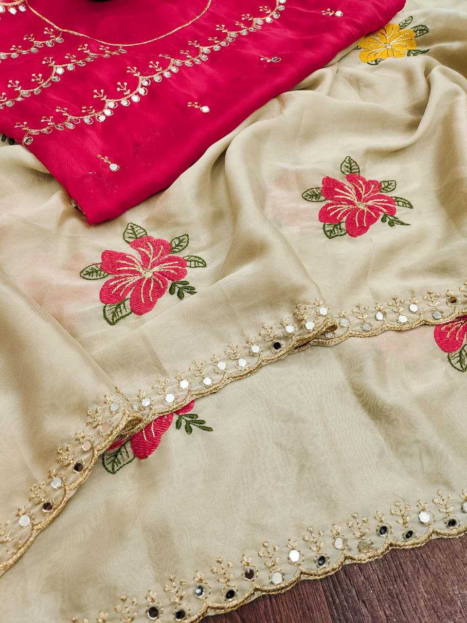 Ynf Rangoli Silk RIN216 Kavya Sarees Wholesale Embroidered Sarees Cutwork Saree Mirror Work Saree Manufacturer- Kapda Export