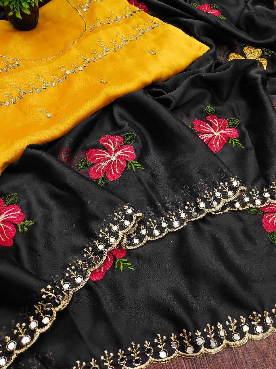 Ynf Rangoli Silk RIN216 Kavya Sarees Wholesale Embroidered Sarees Cutwork Saree Mirror Work Saree Manufacturer- Kapda Export