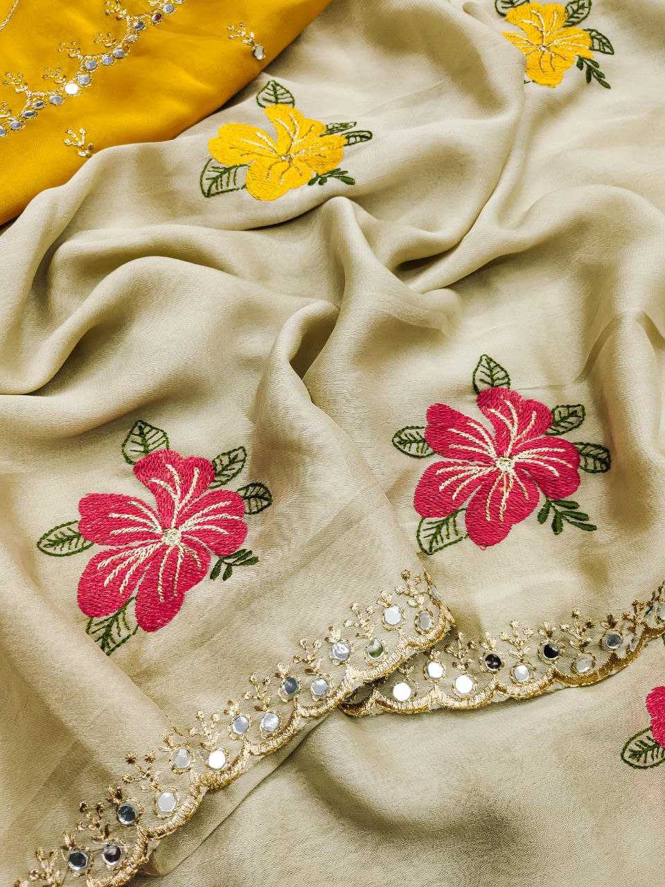 Ynf Rangoli Silk RIN216 Kavya Sarees Wholesale Embroidered Sarees Cutwork Saree Mirror Work Saree Manufacturer- Kapda Export