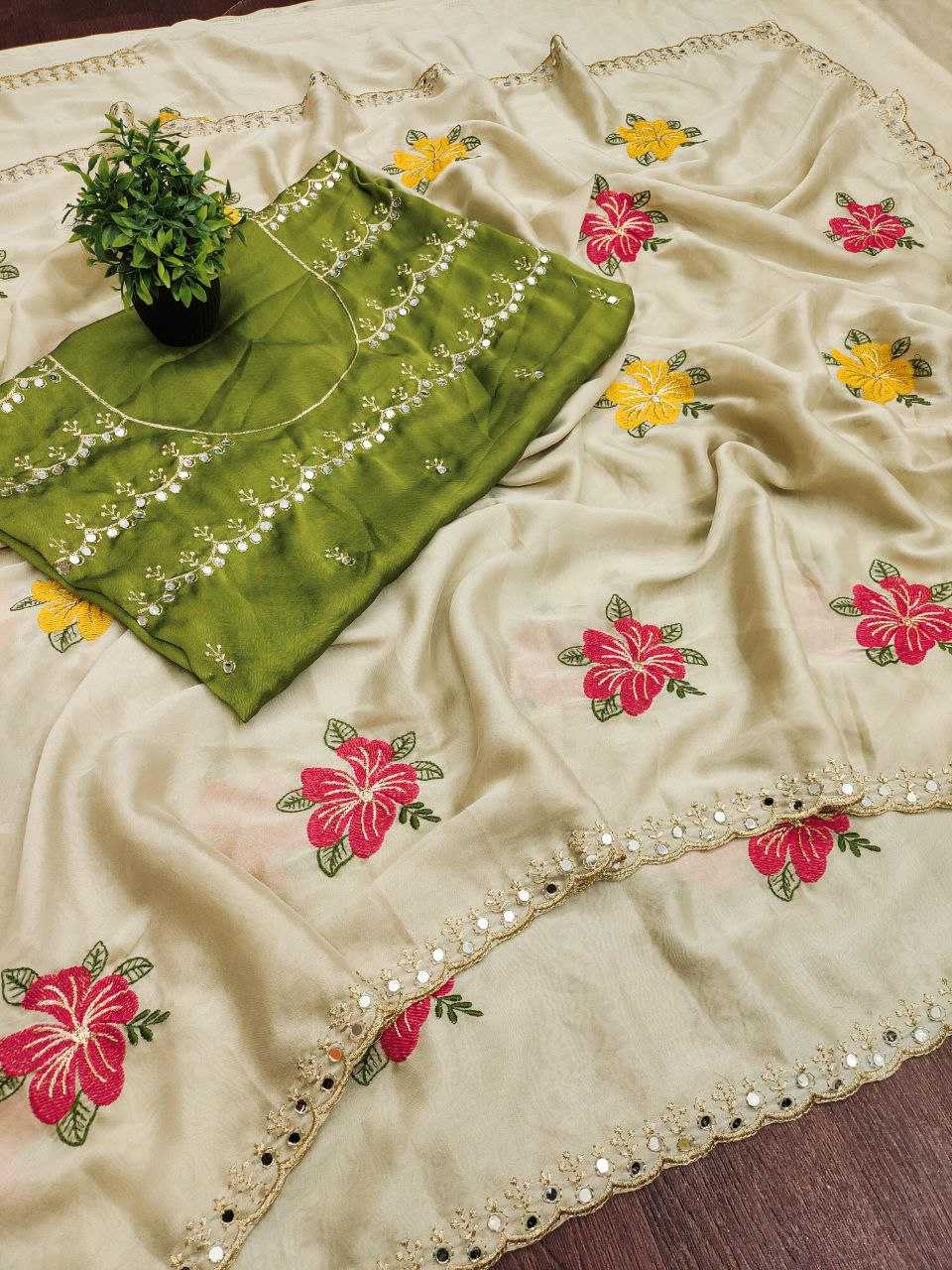 Ynf Rangoli Silk RIN216 Kavya Sarees Wholesale Embroidered Sarees Cutwork Saree Mirror Work Saree Manufacturer- Kapda Export