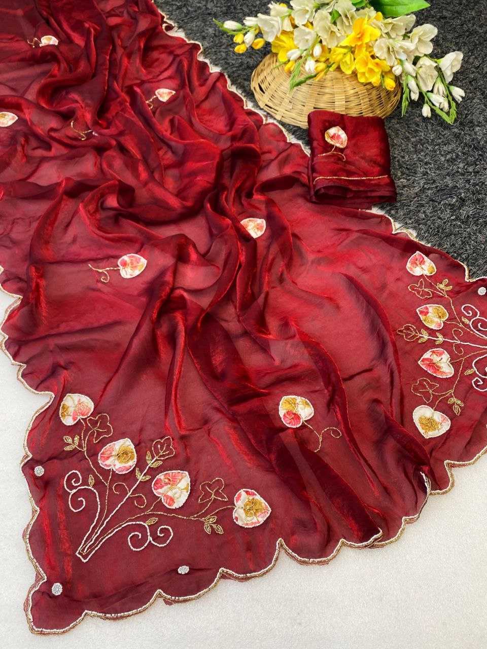 Ynf Satin KESH554 DIL Sarees Wholesale Hand Work Sarees Cutwork Saree Satin Sarees Manufacturer- Kapda Export