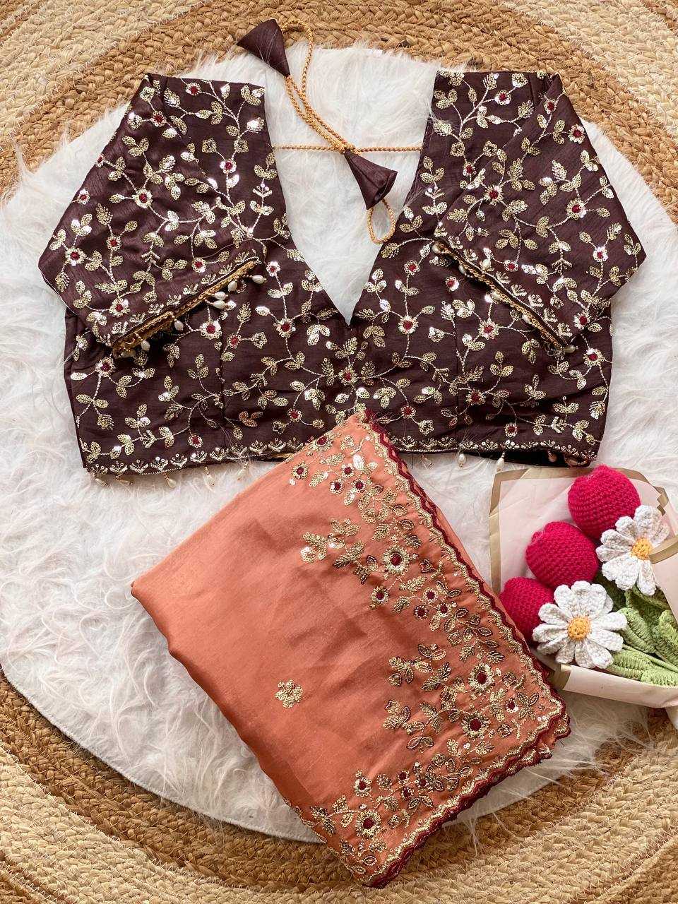 Ynf Satin RIN105 MISTY Sarees Wholesale Sequin Sarees Embroidered Sarees Satin Sarees Manufacturer- Kapda Export