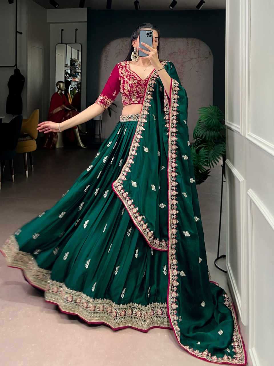 Ynf Satin Silk KESH134 LNB1449GRN Lehengas Wholesale Designer Lehenga Traditional Lehenga Sequins Lehenga Manufacturer- Kapda Export