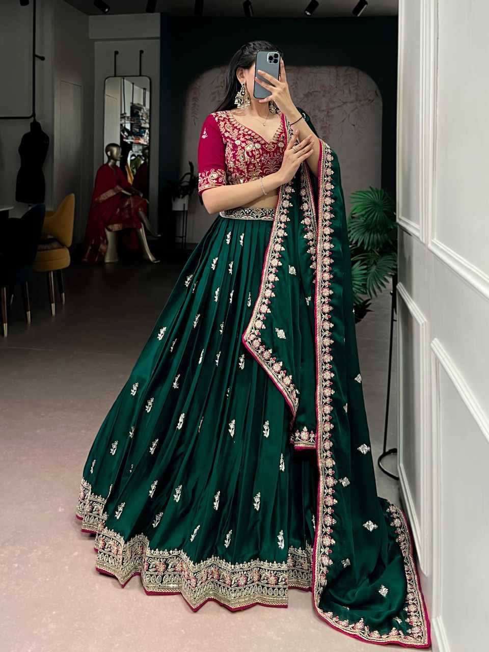 Ynf Satin Silk KESH134 LNB1449GRN Lehengas Wholesale Designer Lehenga Traditional Lehenga Sequins Lehenga Manufacturer- Kapda Export