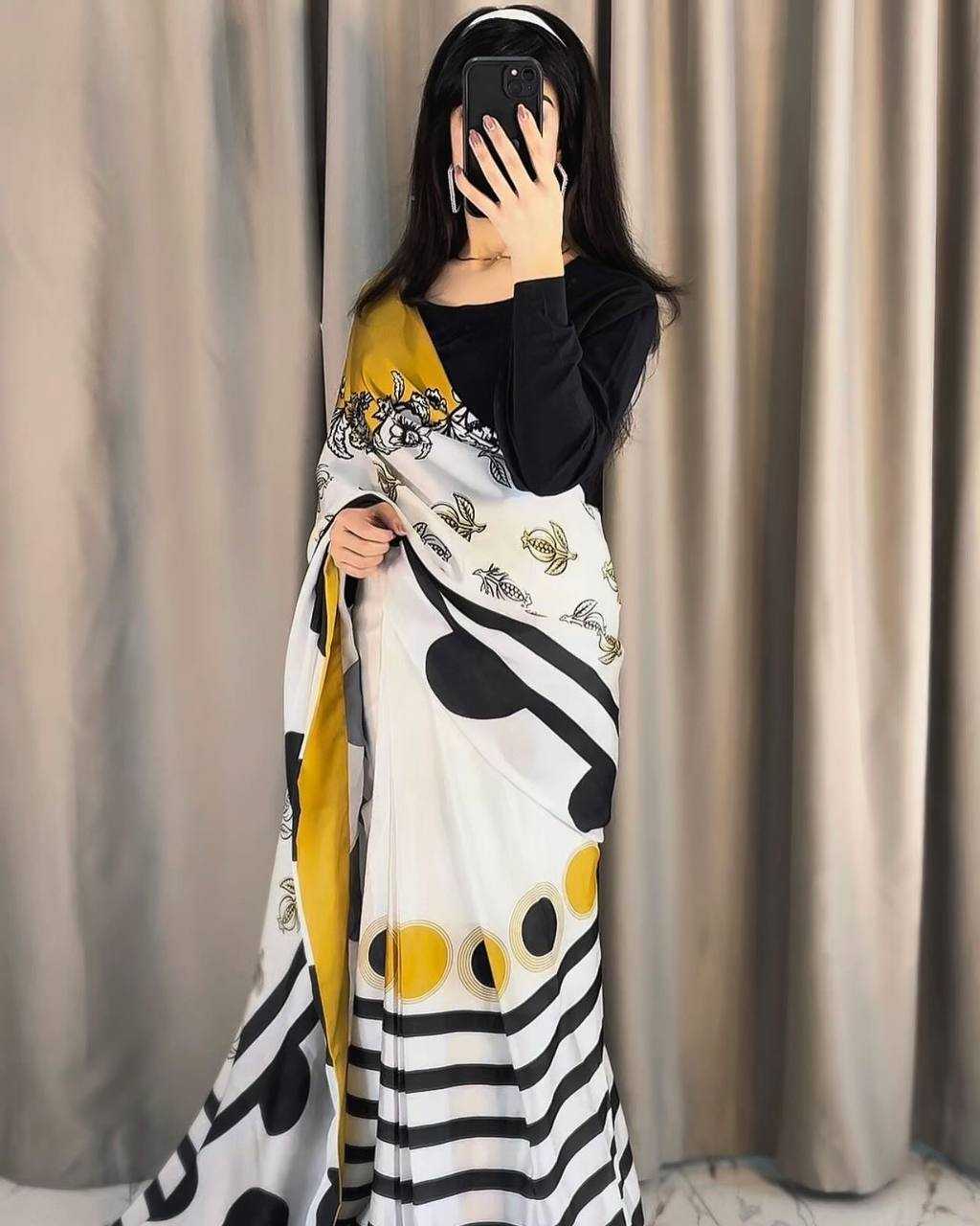 Ynf Satin Silk KESH419 silk Sarees Wholesale Designer Sarees Printed Sarees Satin Sarees Manufacturer- Kapda Export